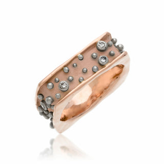 7mm Wide Square Ring With Balls And Diamonds