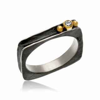 Square Oxidized With Diamond and 18k Yellow Balls