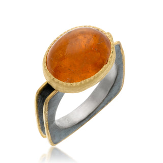 Spessartite Garnet on a square oxidized sterling silver band