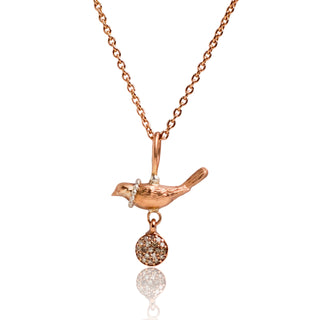 Pink Bird and Diamond necklace in 18k gold