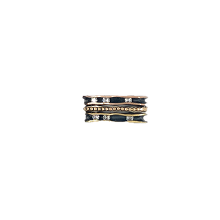 Square stack. Oxidized silver, 18k yellow gold edge. 4-5pt diamonds channel set