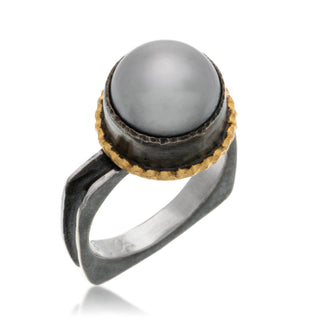 Peacock Pearl set on square oxidized sterling silver band