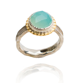 Aqua blue chalcedony, sterling silver, 18k yellow gold