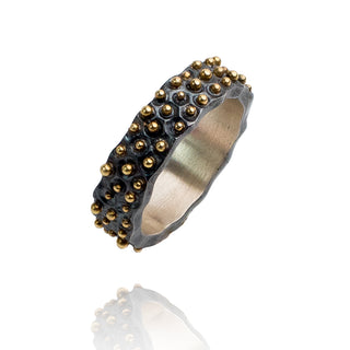 Polka dot Ring with balls in Oxidized silver and 18k gold