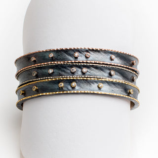 Oxidized silver cuff with 14k rose gold edges, 7- 2pt diamonds