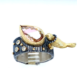 Watermelon tourmaline Bird Ring