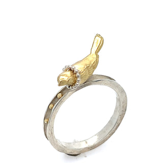 18k yellow gold angled bird ring
