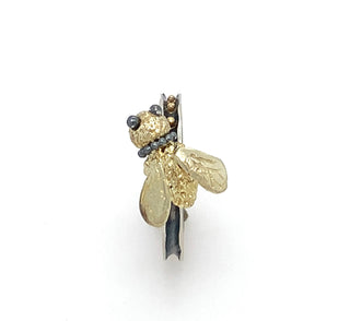 18k Bee Stack Ring, oxidized sterling silver round ring with 18k gold Bee