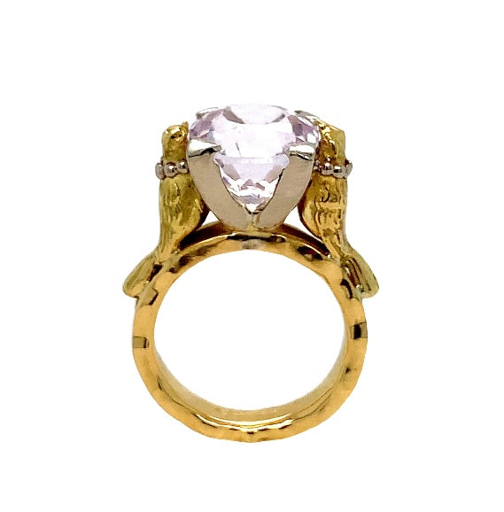 Morganite Cadenza Halo Diamond Ring in 18K White Gold